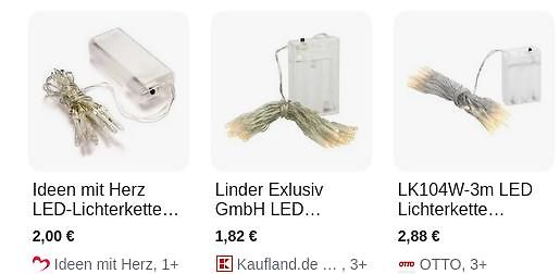 Drei LED-Lichterketten mit Batteriefach