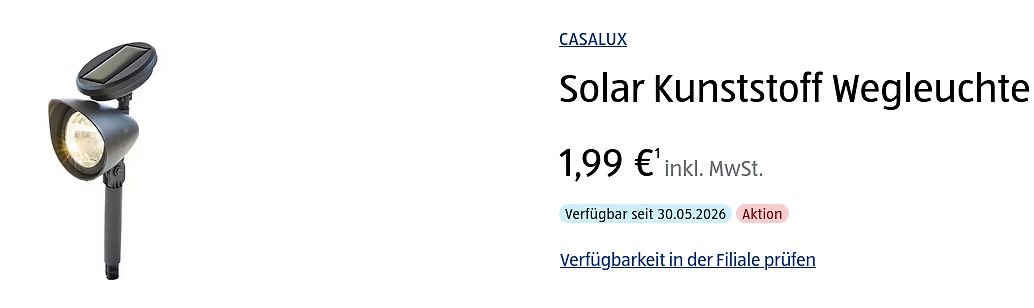 Produktseite einer Solar-Wegleuchte