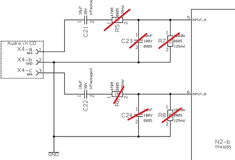 Schaltplan eines Audio-Eingangs mit TPA3255
