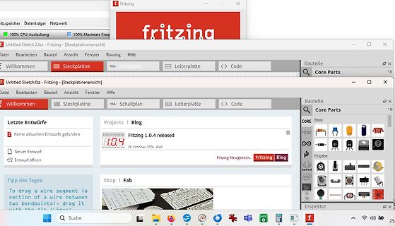 Screenshot der Fritzing Software Oberfläche