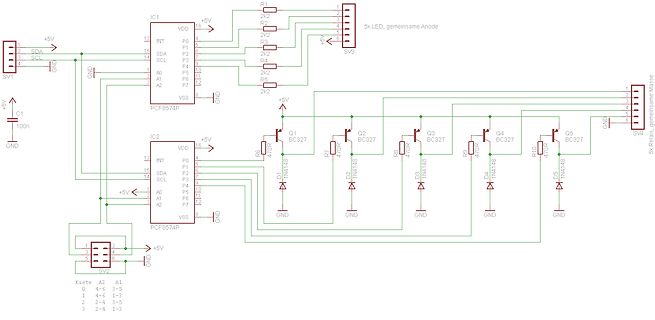 Schaltplan mit PCF8574P I2C-Erweiterer und Transistoren