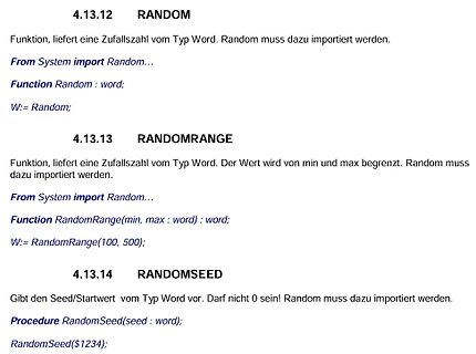Dokumentation von Zufallszahl-Funktionen in einer Programmiersprache