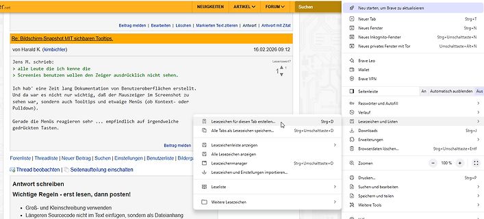 Screenshot eines deutschsprachigen Internetforums