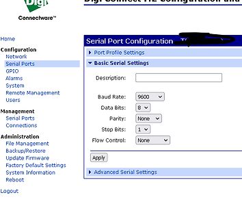 Webinterface Serial Port Configuration Digi Connect HF