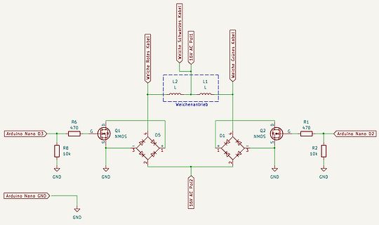 Schaltplan für Weichenantrieb mit Arduino Nano