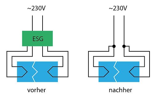 Vergleich Schaltplan vor und nach Einbau ESG