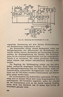 Schaltplan eines Empfängers und deutscher Text