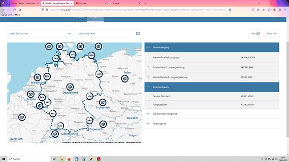 Karte der Stromerzeugung und des Stromverbrauchs in Deutschland