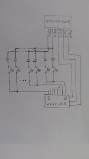 Handgezeichneter Schaltplan mit ATmega328P und 74HC38