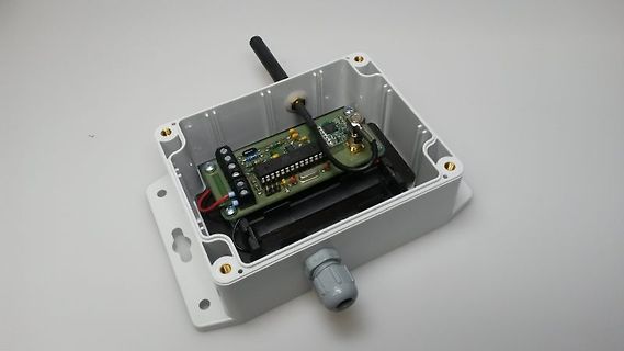 Elektronikmodul in grauem Kunststoffgehäuse