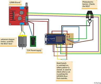 Fritzing-Schaltplan eines Mikrocontroller-Aufbaus mit Motorsteuerung