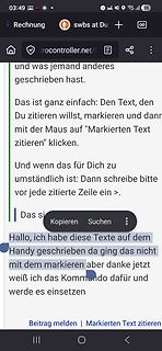 Screenshot eines Forenbeitrags mit Textanweisungen zum Zitieren