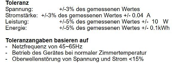 Toleranzangaben für Spannung, Stromstärke, Leistung und Energie