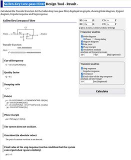 Sallen-Key Low-pass Filter Design Tool Ergebnis