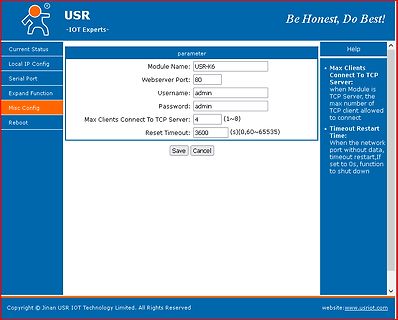 Webinterface Konfiguration eines USR-K6 Moduls