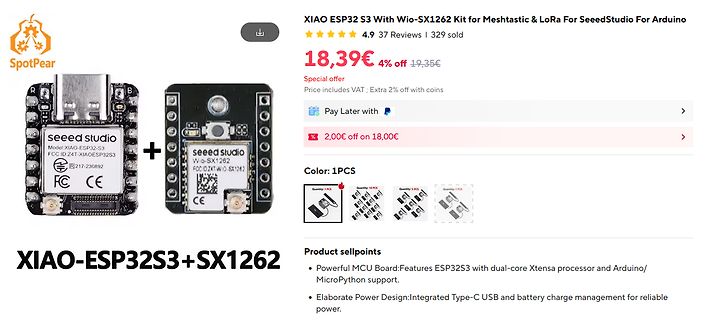 Produktseite eines XIAO ESP32 S3 mit SX1262 Kit