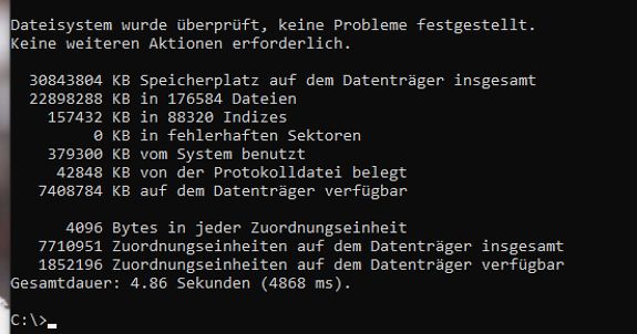 Windows Dateisystemprüfung Ergebnis