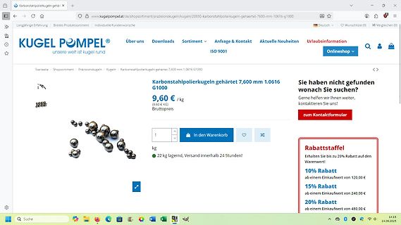 Webseite von Kugel Pompel mit Produktangebot