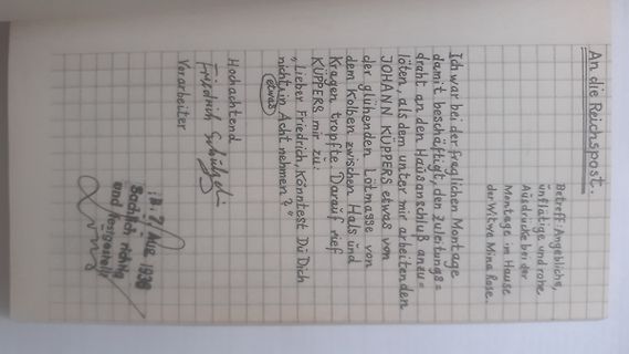 Handschriftlicher Text in einem Notizbuch