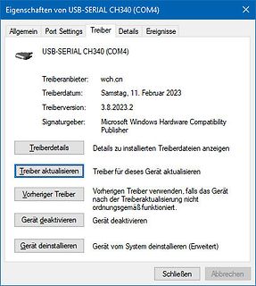 Windows Eigenschaften-Dialog USB-SERIAL CH340 Treiber