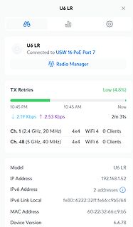Benutzeroberfläche eines Ubiquiti U6 LR Access Points