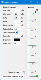 Software-Einstellungsmenü für einen Analyzer Designer
