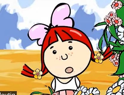 Comic-Zeichnung eines Mädchens mit Blumen im Haar
