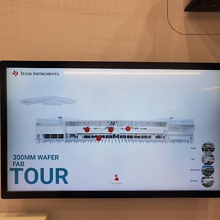 Abfotografierter Bildschirm mit Texas Instruments Fab Tour Präsentation