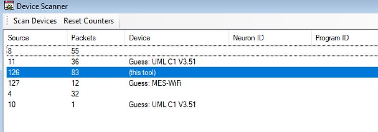 Screenshot eines Device Scanners