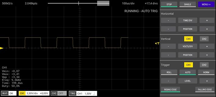 Oszilloskop-Screenshot eines Rechtecksignals