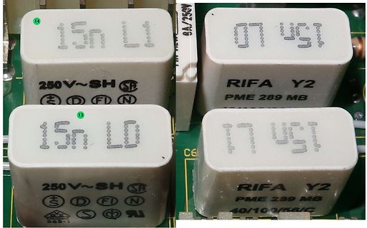 RIFA Y2 Entstörkondensatoren auf Leiterplatte