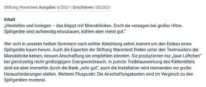 Textauszug aus Stiftung Warentest Ausgabe 6/2021