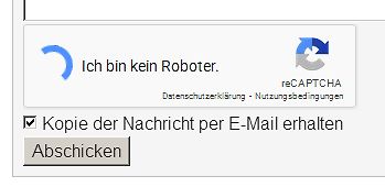 reCAPTCHA-Bestätigungsfeld mit E-Mail-Option
