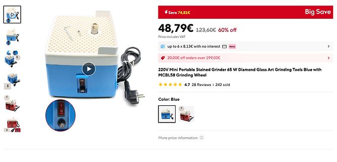 Online-Shop Produktseite für einen Glas-Schleifer