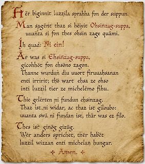 Text auf Pergament-Hintergrund in Pseudo-Althochdeutsch