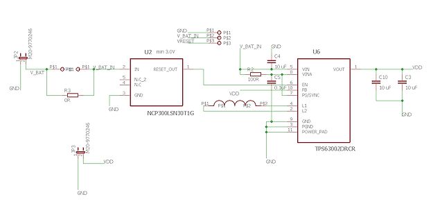 Schaltplan einer Spannungsregelung mit NCP300LSN30T1G und TPS63002DRCR