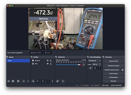 OBS-Screenshot mit Messwert und Multimeter