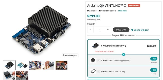 Arduino VENTUNO Q Produktseite mit Preis und Zubehör