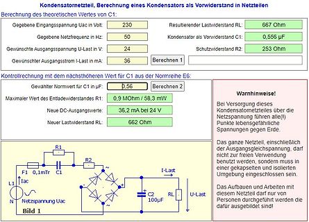 Berechnung eines Kondensators als Vorwiderstand und Schaltplan