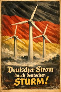 Illustriertes Poster mit Windrädern und deutscher Flagge
