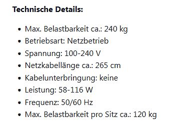 Technische Details eines Geräts