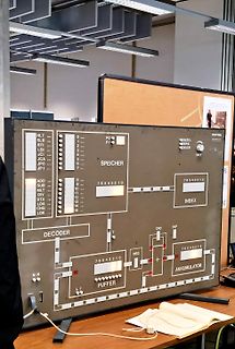 Modell eines Computer-Frontpanels mit LEDs und Beschriftungen