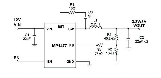 Schaltplan eines MP1477 Step-Down-Wandlers