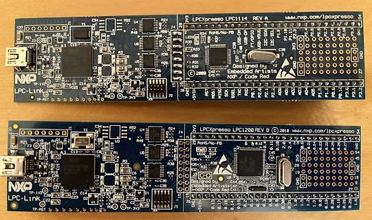 Zwei LPCXpresso LPC1114 und LPC1200 Entwicklungsboards