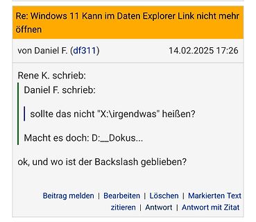 Forenbeitrag zu Windows 11 Dateiexplorer Problem