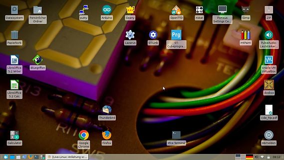 Desktop-Screenshot eines Linux-Betriebssystems mit Hardware-Software-Icons