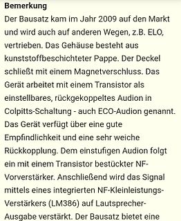 Textbeschreibung eines Elektronik-Bausatzes