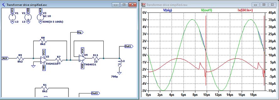 Schaltplan und Wellenform-Simulation einer Transformatorsteuerung