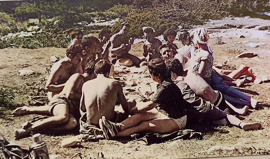 Gruppe junger Menschen beim Picknick im Freien