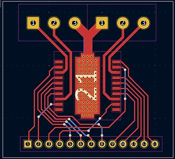 PCB-Layout einer Leiterplatte mit Leiterbahnen und Pads